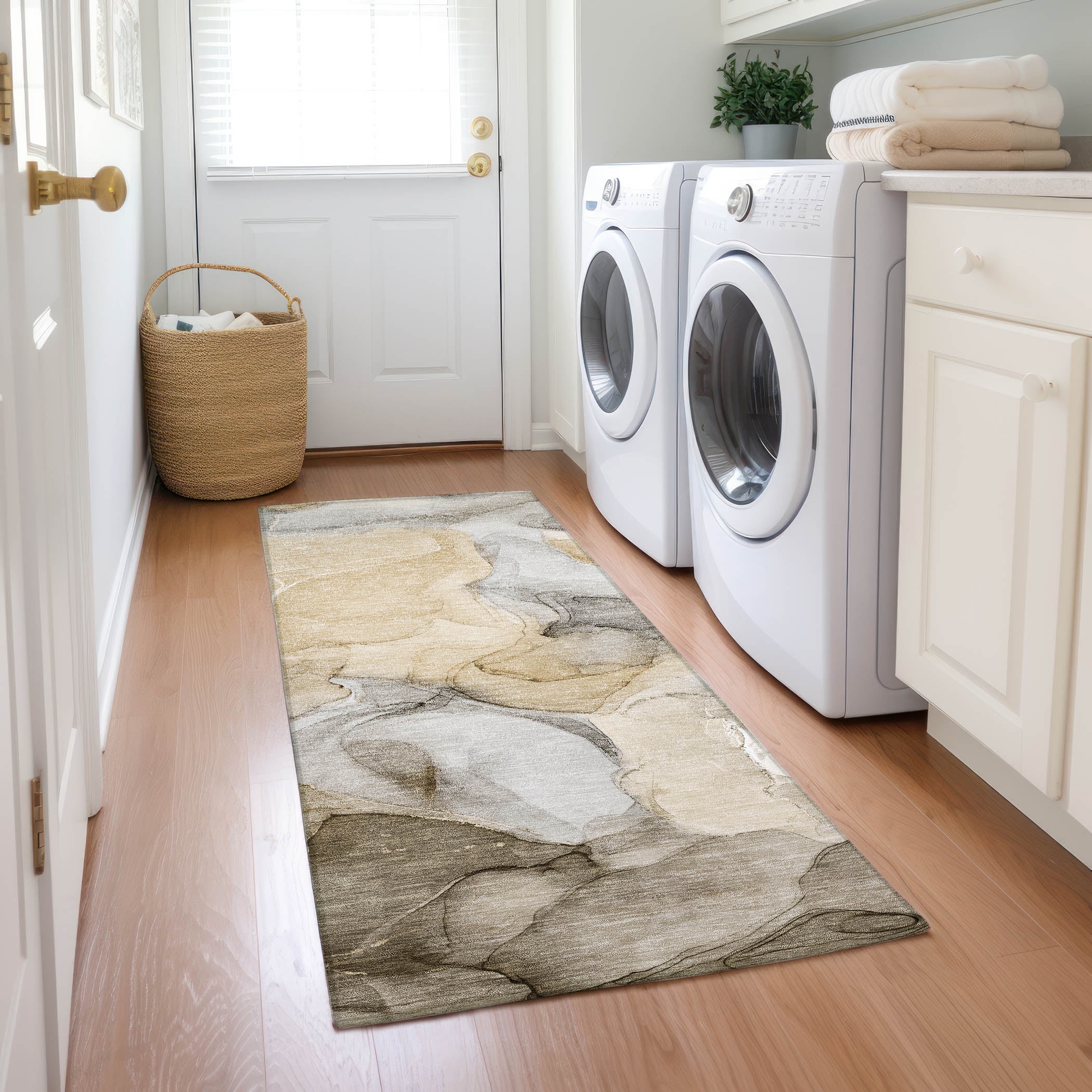 Addison Rugs Chantille Indoor/Outdoor Transitional Watercolors Brown Washable Runner Rug, 2'3" x 7'6"