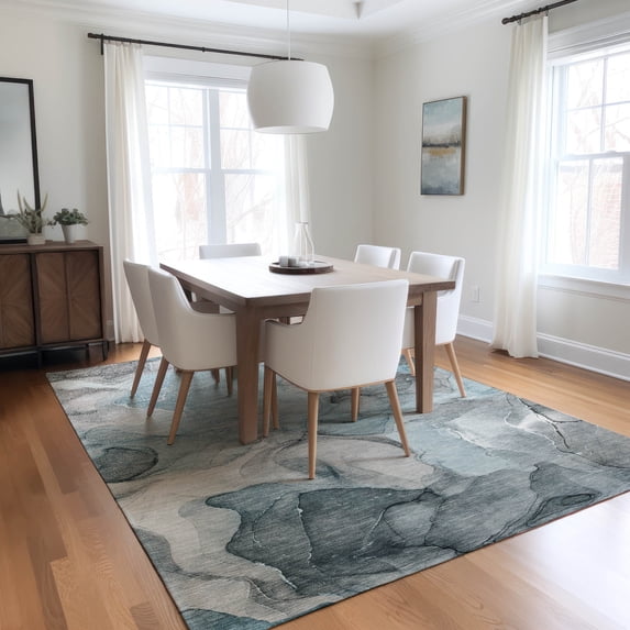 Addison Rugs Chantille Indoor/Outdoor Transitional Watercolors Teal Washable Rectangle Rug, 2'6" x 3'10"