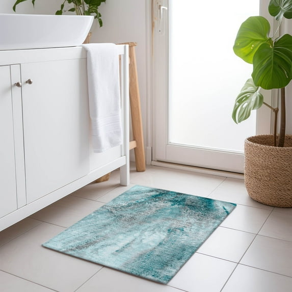 Addison Rugs Chantille Indoor/Outdoor Contemporary Watercolors Teal Washable Rectangle Rug, 1'8" x 2'6"