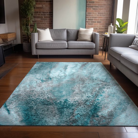 Addison Rugs Chantille Indoor/Outdoor Contemporary Watercolors Teal Washable Rectangle Rug, 8' x 10'