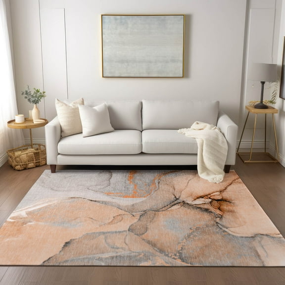 Addison Rugs Chantille Indoor/Outdoor Transitional Watercolors Orange Washable Rectangle Rug, 3' x 5'