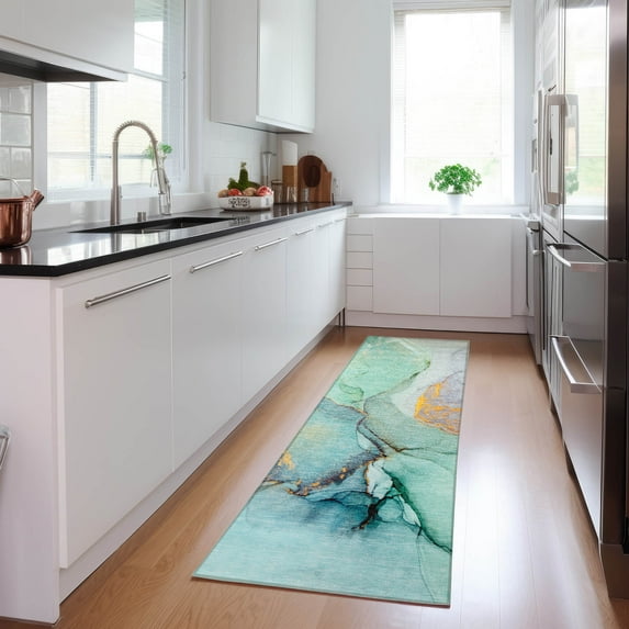 Addison Rugs Chantille Indoor/Outdoor Transitional Watercolors Teal Washable Runner Rug, 2'3" x 7'6"