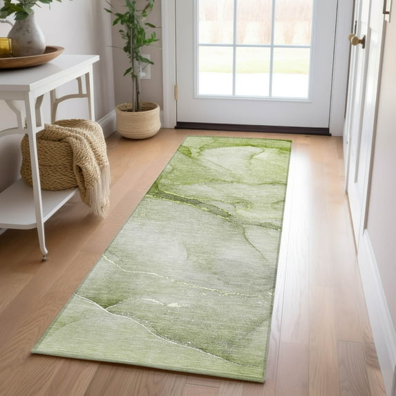 Addison Rugs Chantille Indoor/Outdoor Transitional Watercolors Olive Washable Runner Rug, 2'3" x 7'6"
