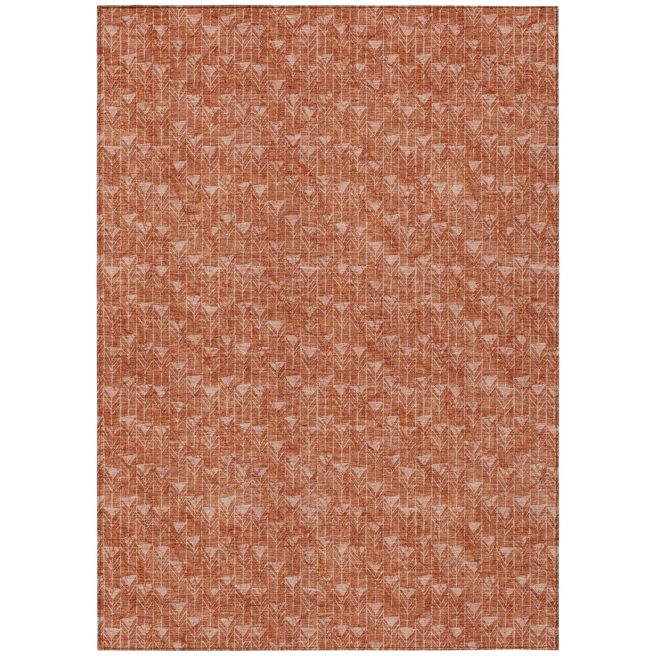 Terracotta Geometric Arrow Pattern Washable Synthetic Rug 2'6" x 3'10"