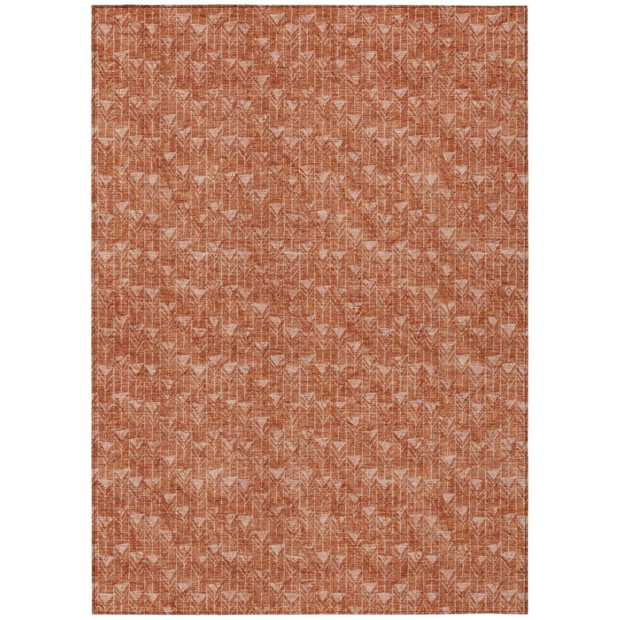Terracotta Geometric 8' x 10' Washable Synthetic Area Rug