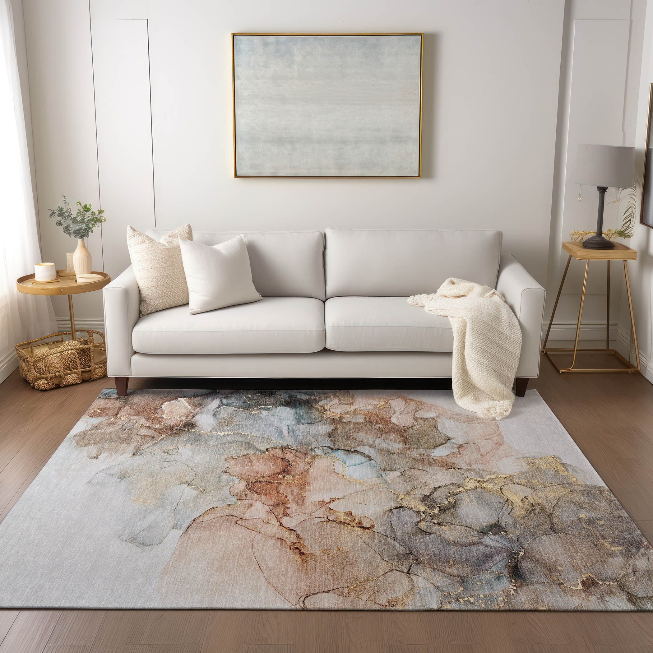 Beige Watercolor Flat Woven 9' x 12' Synthetic Area Rug