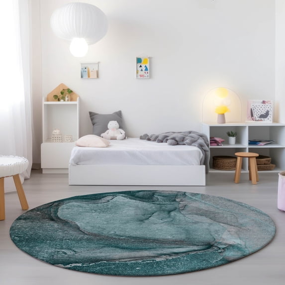 Addison Rugs Chantille Indoor/Outdoor Transitional Watercolors Teal Washable Round Rug, 8' x 8'