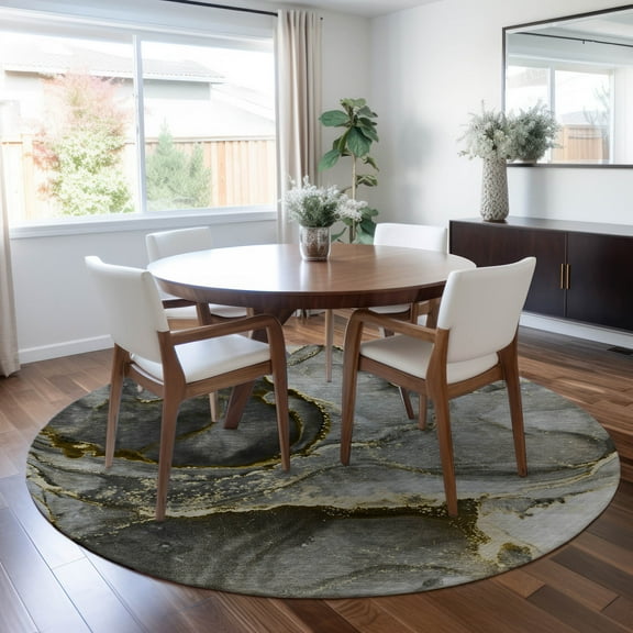 Addison Rugs Chantille Indoor/Outdoor Contemporary Watercolors Gold Washable Round Rug, 8' x 8'