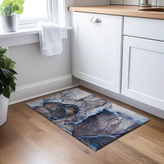 Addison Rugs Chantille Indoor/Outdoor Contemporary Watercolors Navy Washable Rectangle Rug, 1'8" x 2'6"