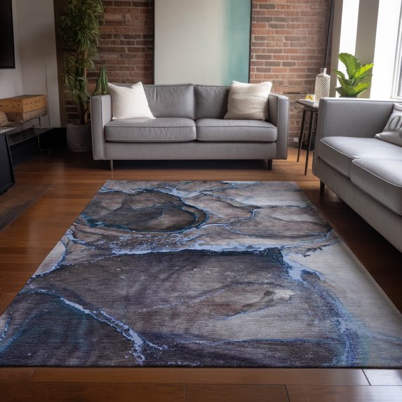 Addison Rugs Chantille Indoor/Outdoor Contemporary Watercolors Navy Washable Rectangle Rug, 10' x 14'