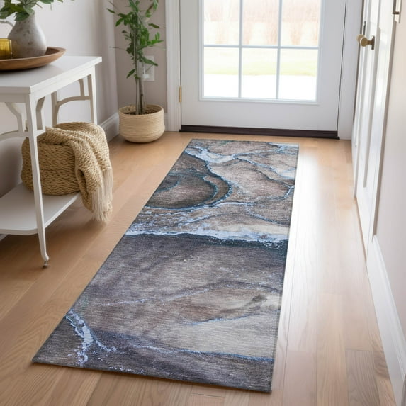 Addison Rugs Chantille Indoor/Outdoor Contemporary Watercolors Navy Washable Runner Rug, 2'3" x 7'6"