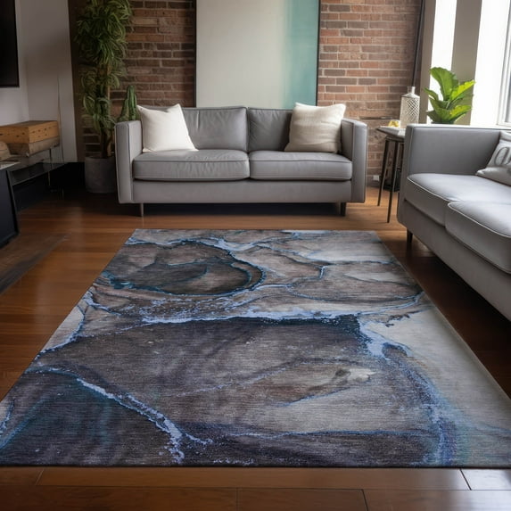 Addison Rugs Chantille Indoor/Outdoor Contemporary Watercolors Navy Washable Rectangle Rug, 8' x 10'