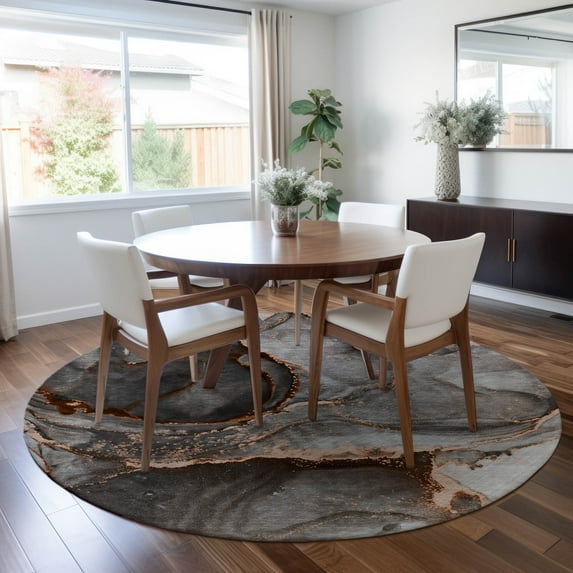 Addison Rugs Chantille Indoor/Outdoor Contemporary Watercolors Peach Washable Round Rug, 8' x 8'