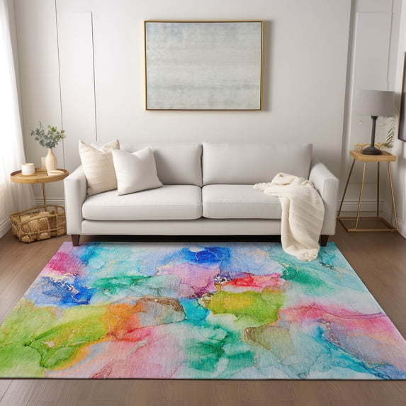 Addison Rugs Chantille Indoor/Outdoor Transitional Watercolors Blue Washable Rectangle Rug, 8' x 10'