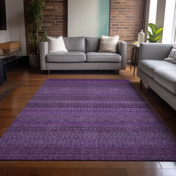Addison Rugs Chantille Indoor/Outdoor Transitional Stripes Eggplant Washable Rectangle Rug, 5' x 7'6"
