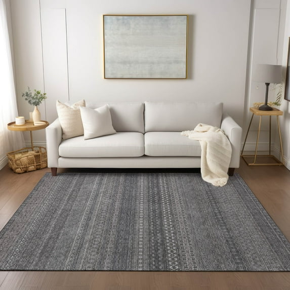 Addison Rugs Chantille Indoor/Outdoor Transitional Stripes Gray Washable Rectangle Rug, 8' x 10'