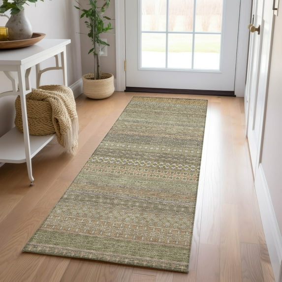 Addison Rugs Chantille Indoor/Outdoor Transitional Stripes Khaki Washable Runner Rug, 2'3" x 7'6"