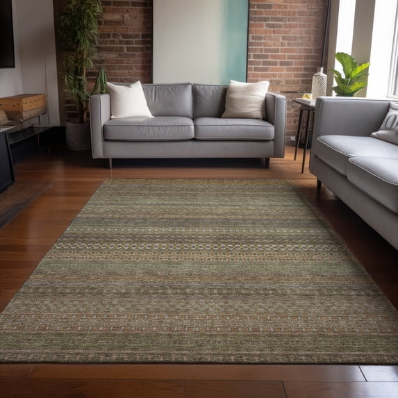 Addison Rugs Chantille Indoor/Outdoor Transitional Stripes Khaki Washable Rectangle Rug, 8' x 10'