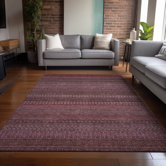 Addison Rugs Chantille Indoor/Outdoor Transitional Stripes Merlot Washable Rectangle Rug, 5' x 7'6"