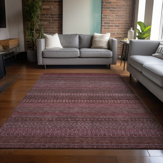 Addison Rugs Chantille Indoor/Outdoor Transitional Stripes Merlot Washable Rectangle Rug, 8' x 10'
