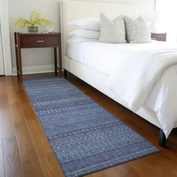 Addison Rugs Chantille Indoor/Outdoor Transitional Stripes Navy Washable Runner Rug, 2'3" x 7'6"
