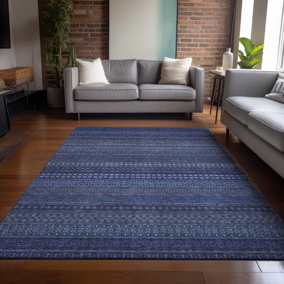 Addison Rugs Chantille Indoor/Outdoor Transitional Stripes Navy Washable Rectangle Rug, 5' x 7'6"