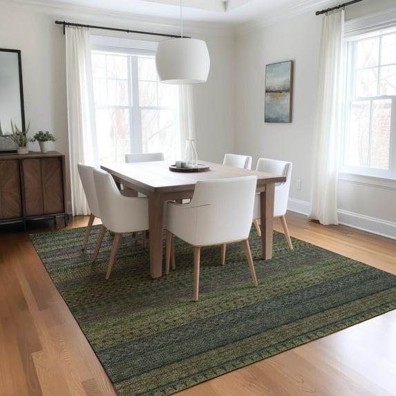 Addison Rugs Chantille Indoor/Outdoor Transitional Stripes Olive Washable Rectangle Rug, 8' x 10'