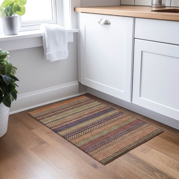 Addison Rugs Chantille Indoor/Outdoor Transitional Stripes Paprika Washable Rectangle Rug, 1'8" x 2'6"