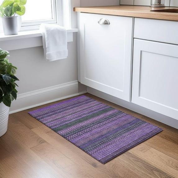 Addison Rugs Chantille Indoor/Outdoor Transitional Stripes Purple Washable Rectangle Rug, 1'8" x 2'6"