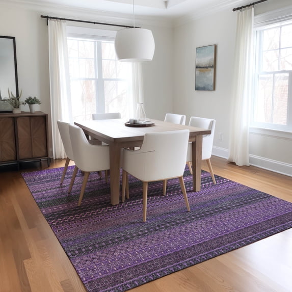 Addison Rugs Chantille Indoor/Outdoor Transitional Stripes Purple Washable Rectangle Rug, 5' x 7'6"