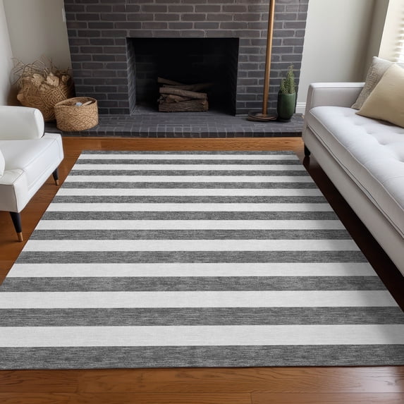 Addison Rugs Chantille Indoor/Outdoor Transitional Stripes Charcoal Washable Rectangle Rug, 2'6" x 3'10"