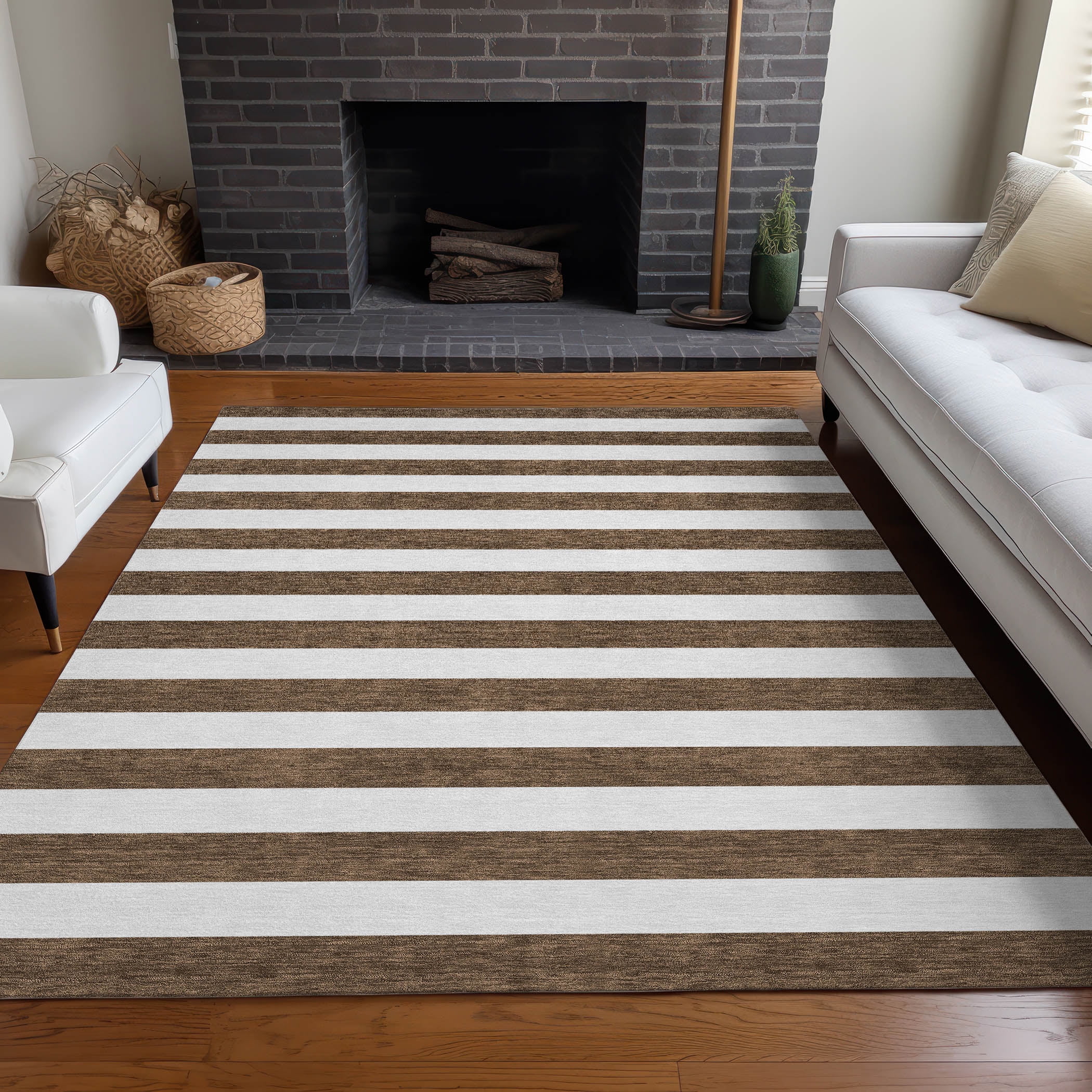 Addison Rugs Chantille Indoor/Outdoor Transitional Stripes Chocolate Washable Rectangle Rug, 3' x 5'