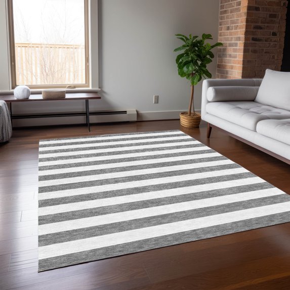 Addison Rugs Chantille Indoor/Outdoor Transitional Stripes Gray Washable Rectangle Rug, 5' x 7'6"