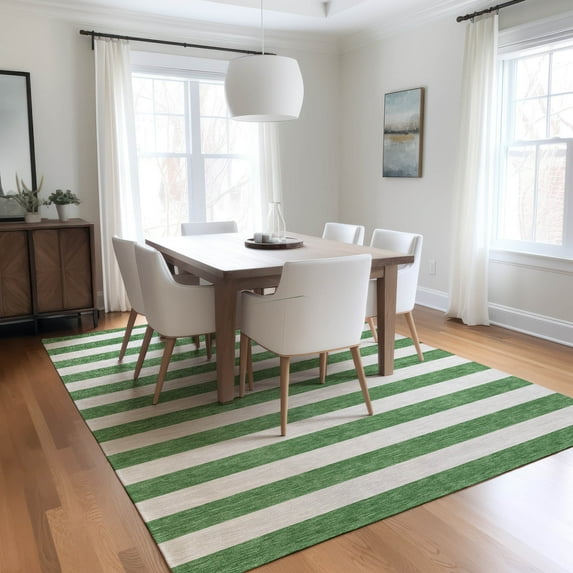 Addison Rugs Chantille Indoor/Outdoor Transitional Stripes Green Washable Rectangle Rug, 2'6" x 3'10"