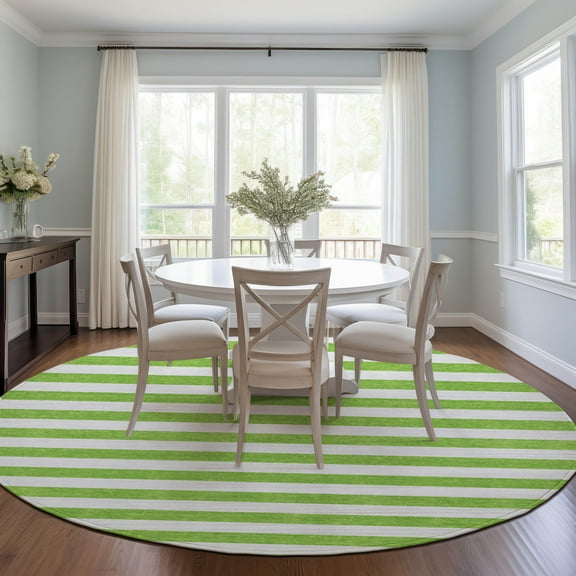 Addison Rugs Chantille Indoor/Outdoor Transitional Stripes Lime Washable Round Rug, 8' x 8'