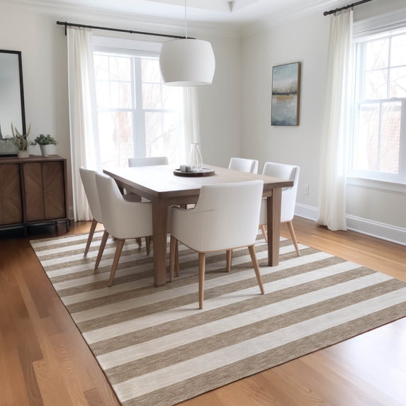 Addison Rugs Chantille Indoor/Outdoor Transitional Stripes Taupe Washable Rectangle Rug, 2'6" x 3'10"