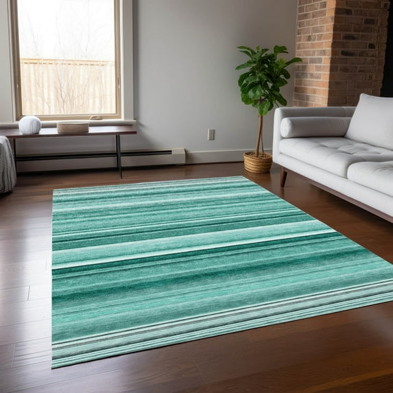 Addison Rugs Chantille Indoor/Outdoor Transitional Stripes Aqua Washable Rectangle Rug, 8' x 10'