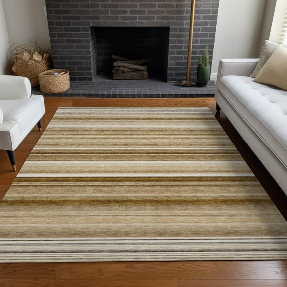 Addison Rugs Chantille Indoor/Outdoor Transitional Stripes Chocolate Washable Rectangle Rug, 5' x 7'6"