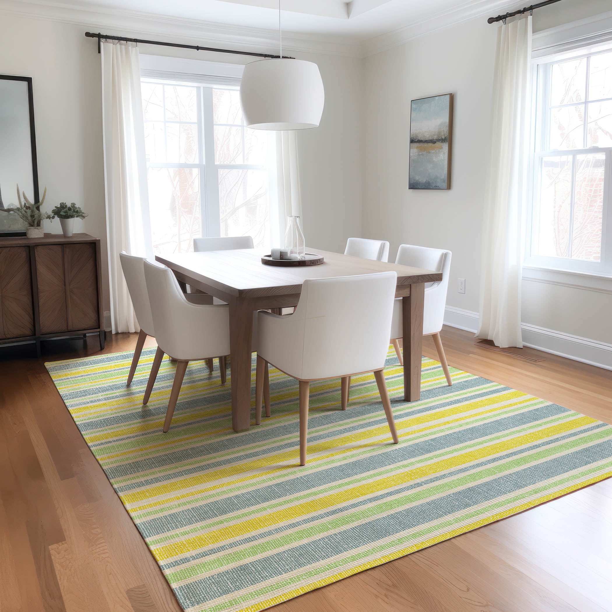 Addison Rugs Chantille Indoor/Outdoor Transitional Stripes Denim Washable Rectangle Rug, 3' x 5'
