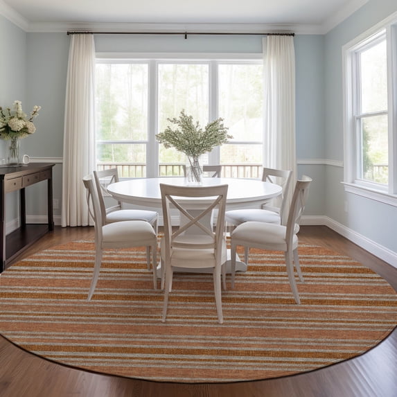 Addison Rugs Chantille Indoor/Outdoor Transitional Stripes Paprika Washable Round Rug, 8' x 8'