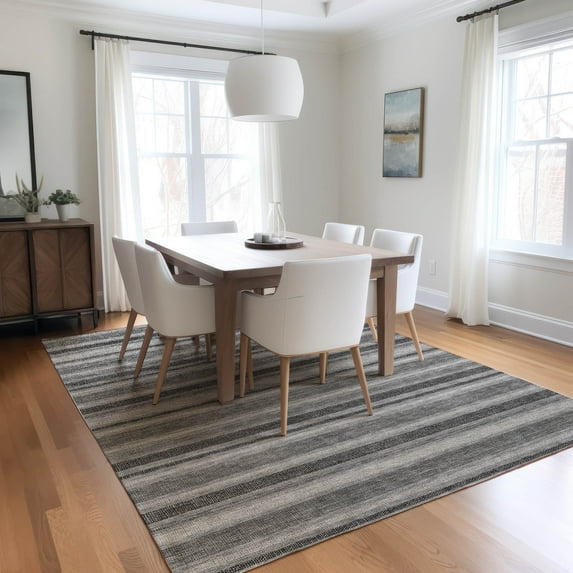 Addison Rugs Chantille Indoor/Outdoor Transitional Stripes Silver Washable Rectangle Rug, 2'6" x 3'10"