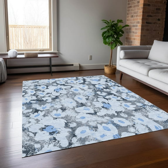 Addison Rugs Chantille Indoor/Outdoor Transitional Floral Denim Washable Rectangle Rug, 9' x 12'