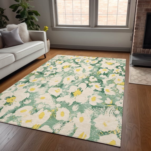 Addison Rugs Chantille Indoor/Outdoor Transitional Floral Green Washable Rectangle Rug, 9' x 12'