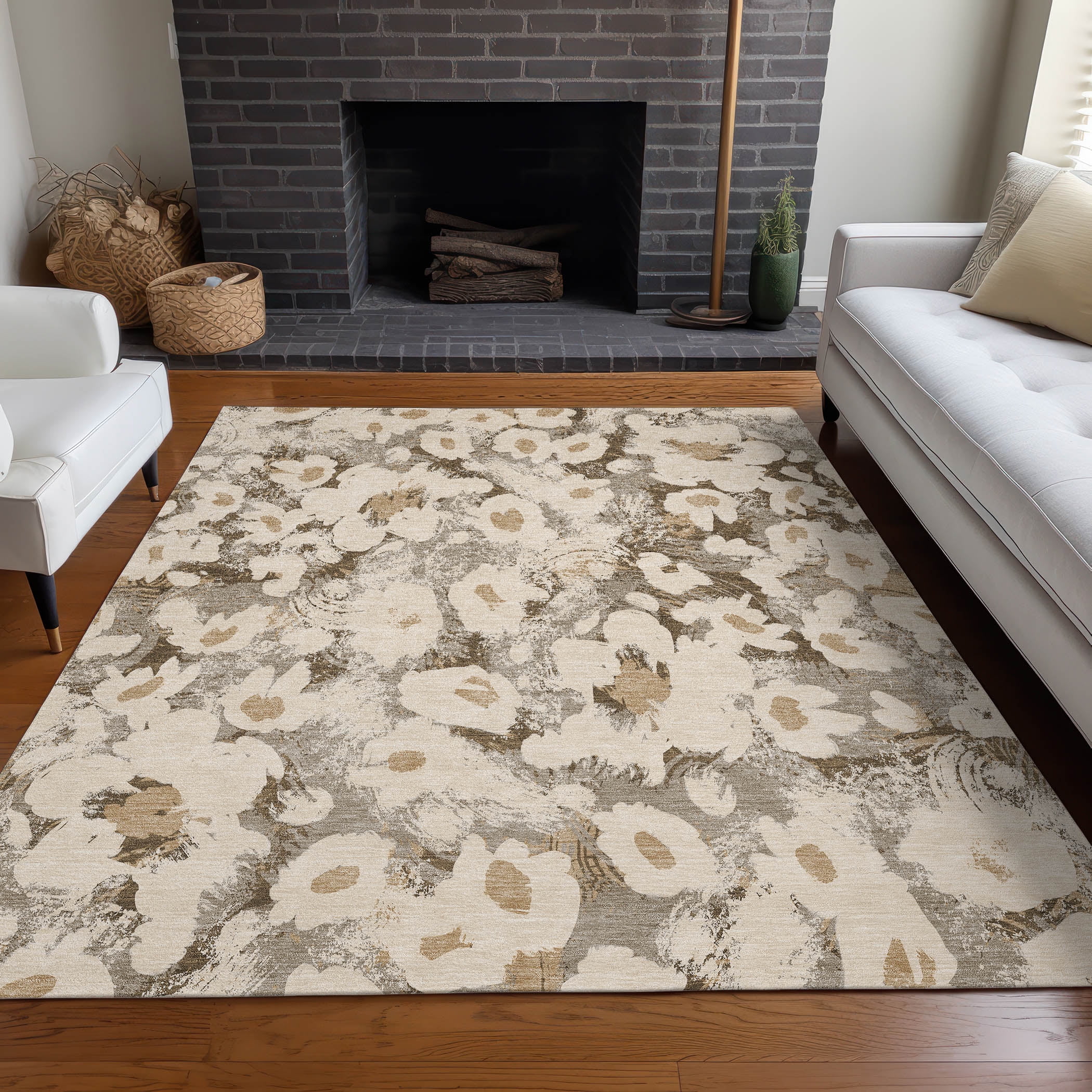 Addison Rugs Chantille Indoor/Outdoor Transitional Floral Khaki ...