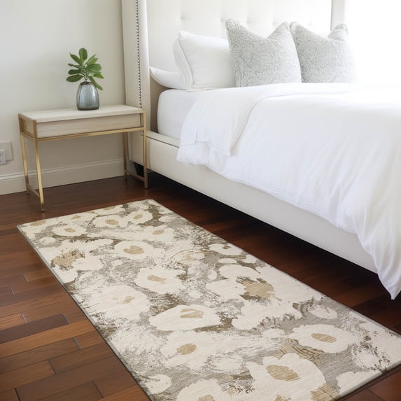 Addison Rugs Chantille Indoor/Outdoor Transitional Floral Khaki Washable Runner Rug, 2'3" x 7'6"