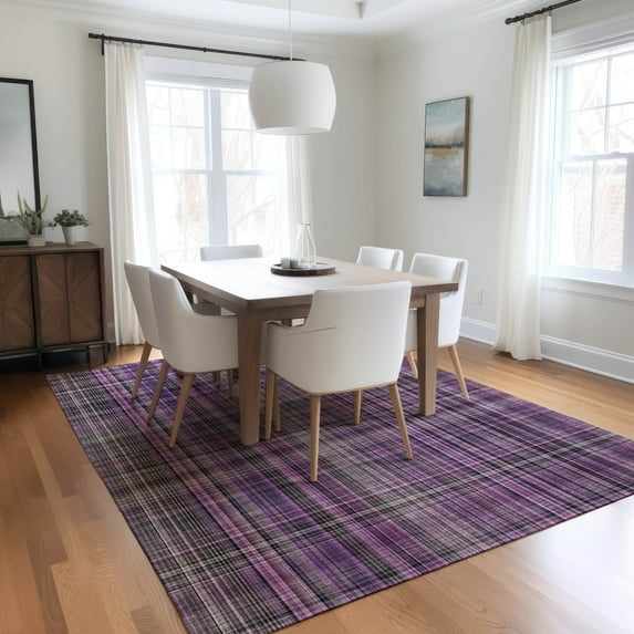 Addison Rugs Chantille Indoor/Outdoor Transitional Plaid Purple Washable Rectangle Rug, 8' x 10'