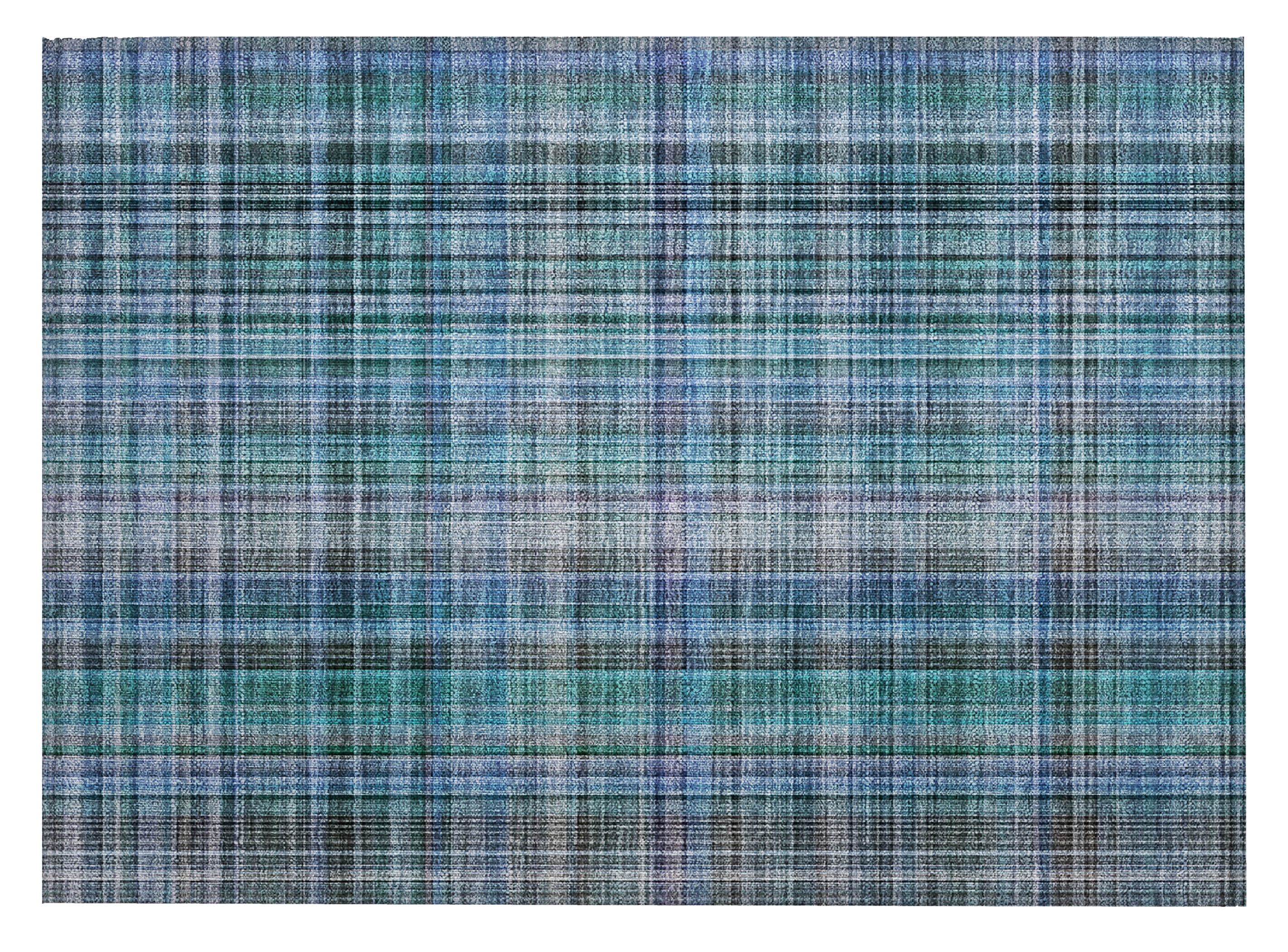 Teal Plaid Machine-Washable Synthetic Indoor/Outdoor Rug