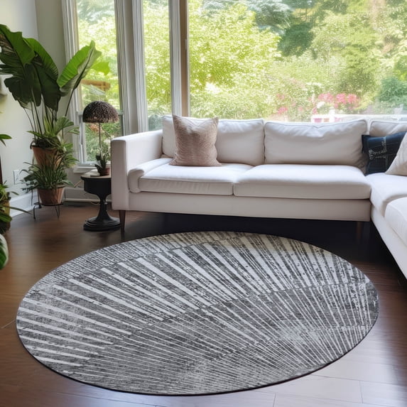 Addison Rugs Chantille Indoor/Outdoor Transitional Organic Gray Washable Round Rug, 8' x 8'