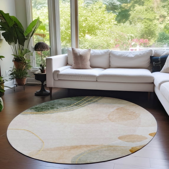 Addison Rugs Chantille Indoor/Outdoor Transitional Organic Beige Washable Round Rug, 8' x 8'
