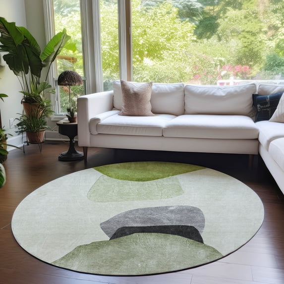 Addison Rugs Chantille Indoor/Outdoor Transitional Organic Green Washable Round Rug, 8' x 8'
